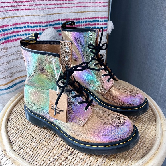 Dr. Martens Shoes - Dr. Martens 1460 Sand Rainbow Ray Multi Leather 8-Eye Boots Women’s Size 10